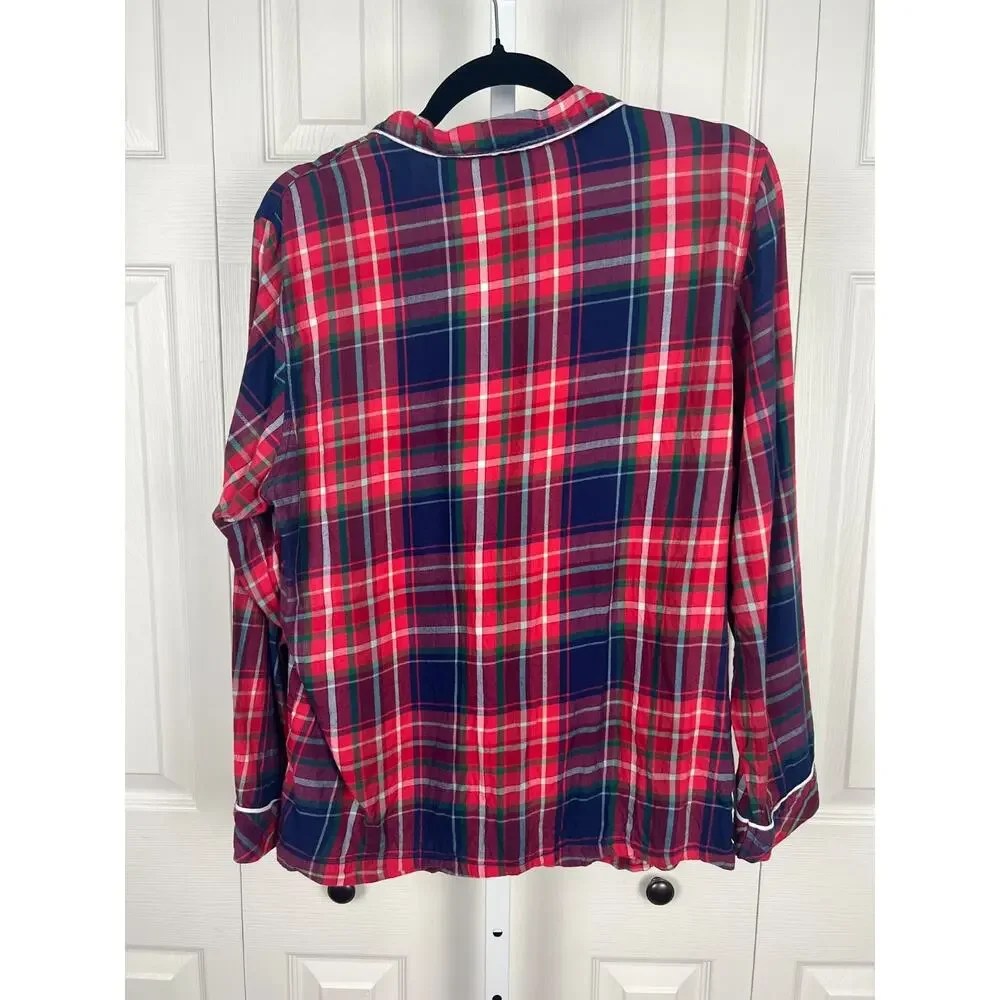 Victorias Secret Pajama Top‎ Red Plaid Size Medium PJ Lounge Wear Button Up